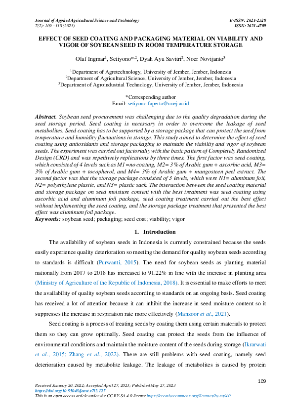 (PDF) Effect of Seed Coating and Packaging Material on Viability and ...