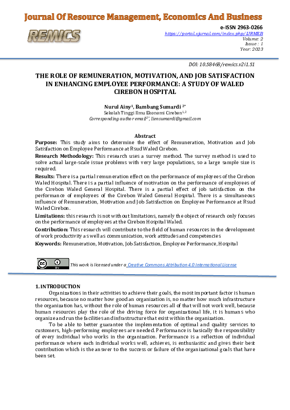 (PDF) The Role of Remuneration, Motivation, and Job Satisfaction in ...