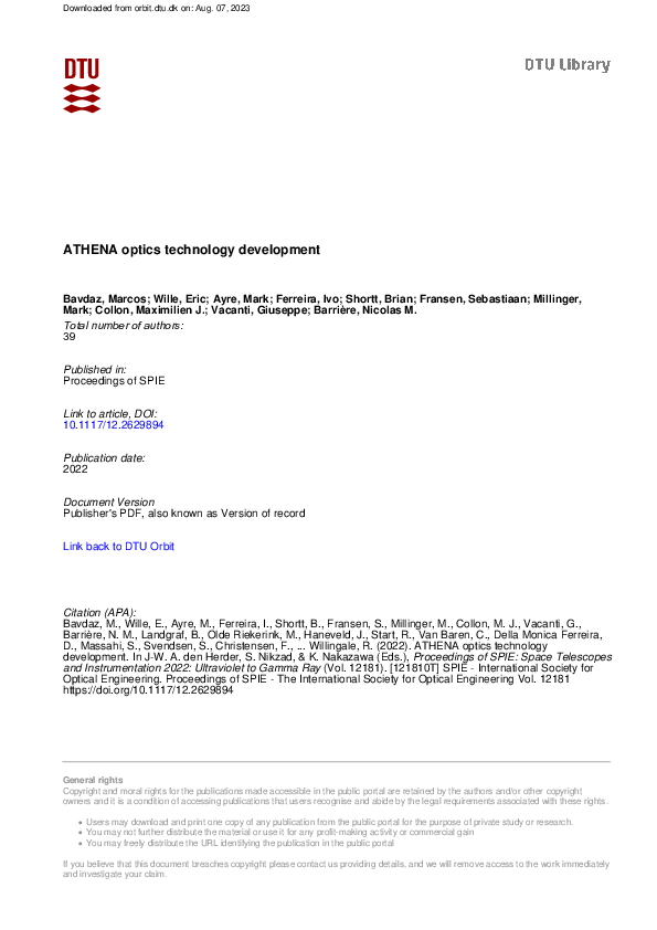 (PDF) ATHENA optics technology development