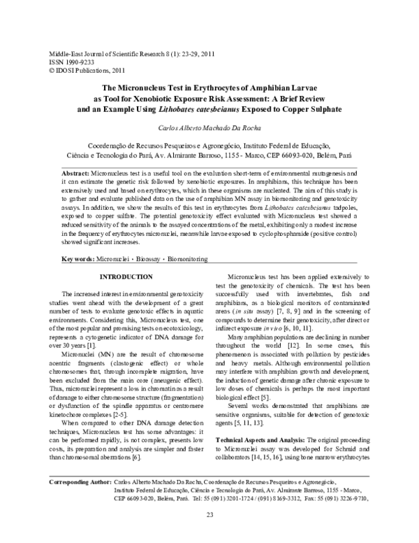 (PDF) The Micronucleus Test in Erythrocytes of Amphibian Larvae as Tool ...