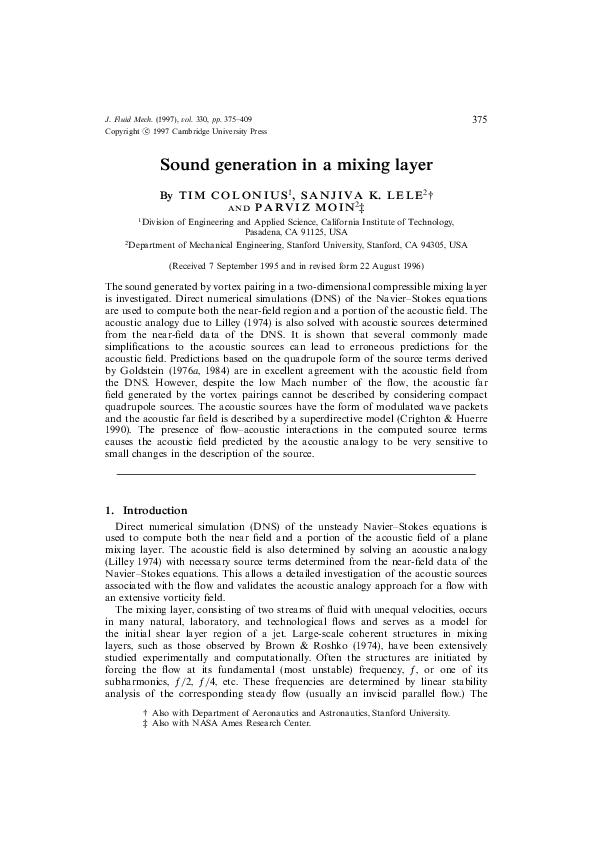 (PDF) Sound generation in a mixing layer