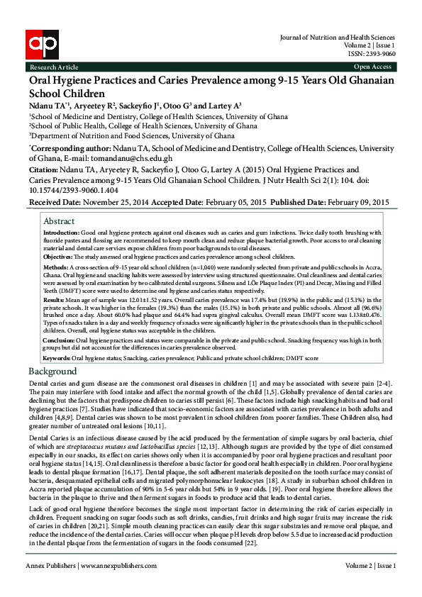 (PDF) Oral Hygiene Practices and Caries Prevalence among 9-15 Years Old ...