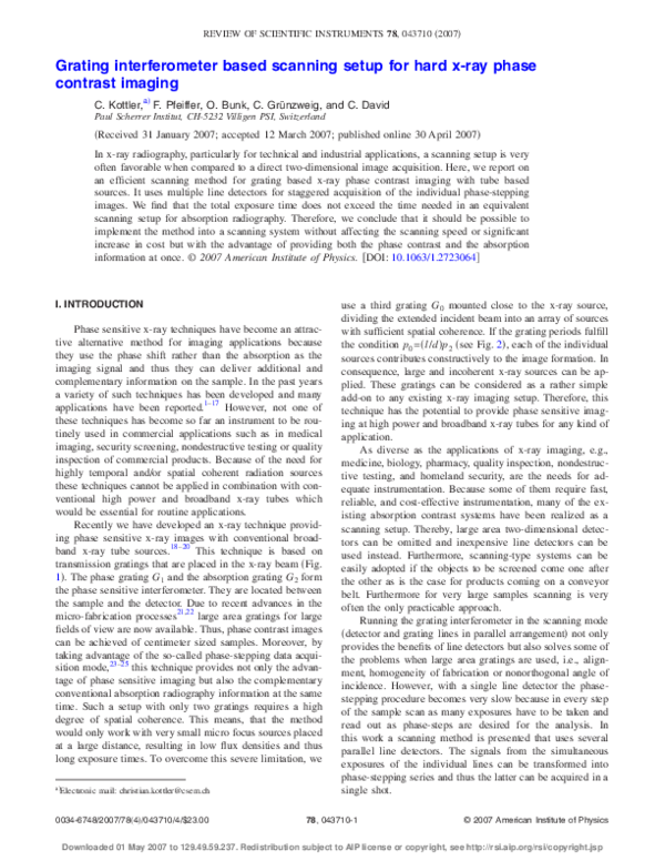 (PDF) Grating interferometer based scanning setup for hard x-ray phase ...