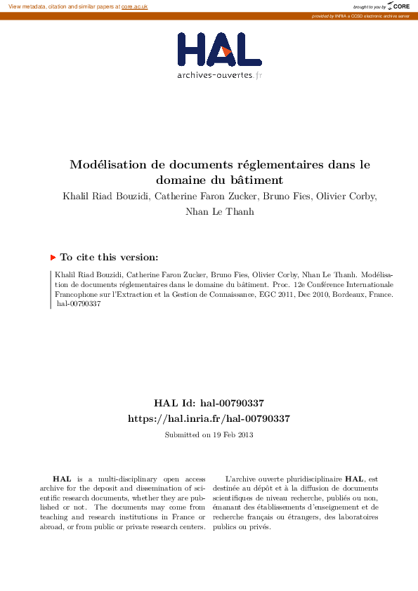 (PDF) Modélisation de documents réglementaires dans le domaine du bâtiment