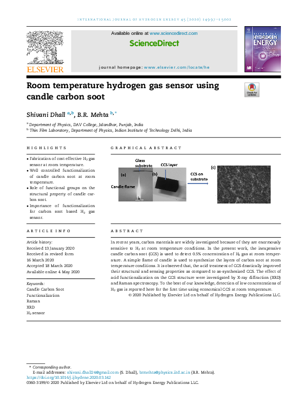 (PDF) Room temperature hydrogen gas sensor using candle carbon soot