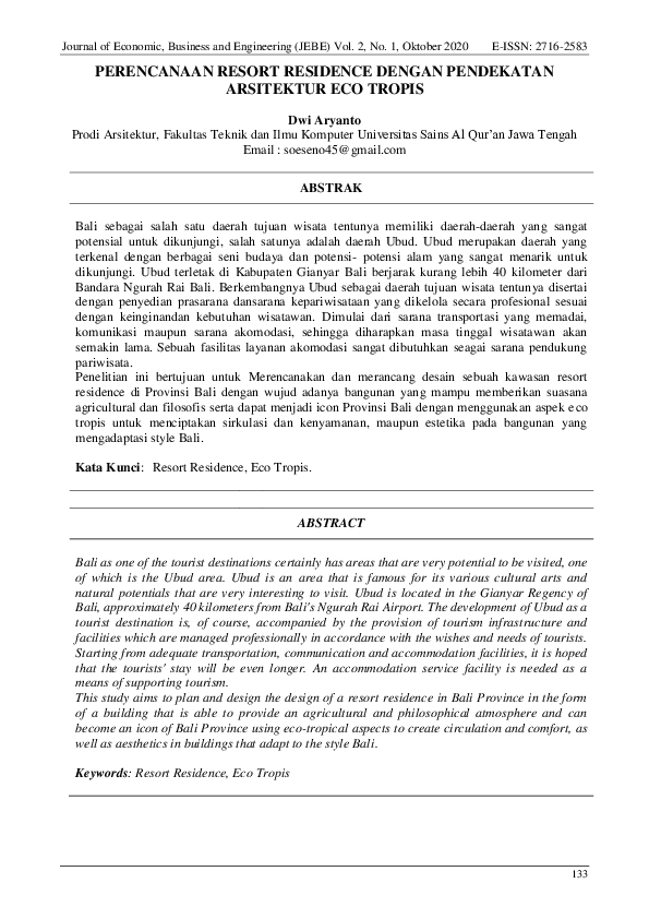 (PDF) Perencanaan Resort Residence Dengan Pendekatan Arsitektur Eco Tropis