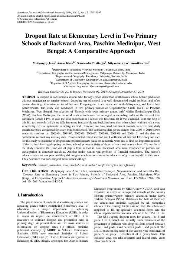 (PDF) Dropout Rate at Elementary Level in Two Primary Schools of ...