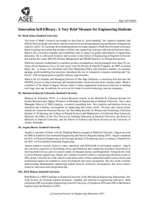 (PDF) Innovation Self-Efficacy: A Very Brief Measure for Engineering ...