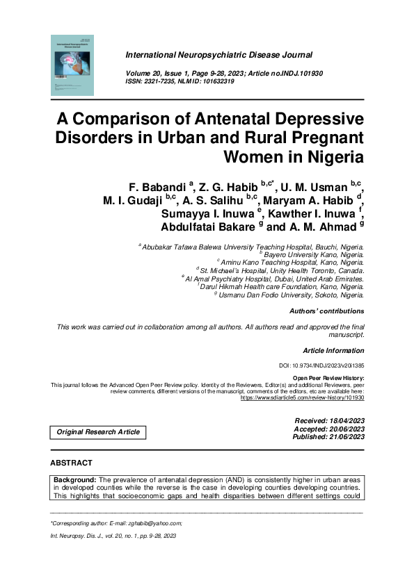 (PDF) A Comparison of Antenatal Depressive Disorders in Urban and Rural ...
