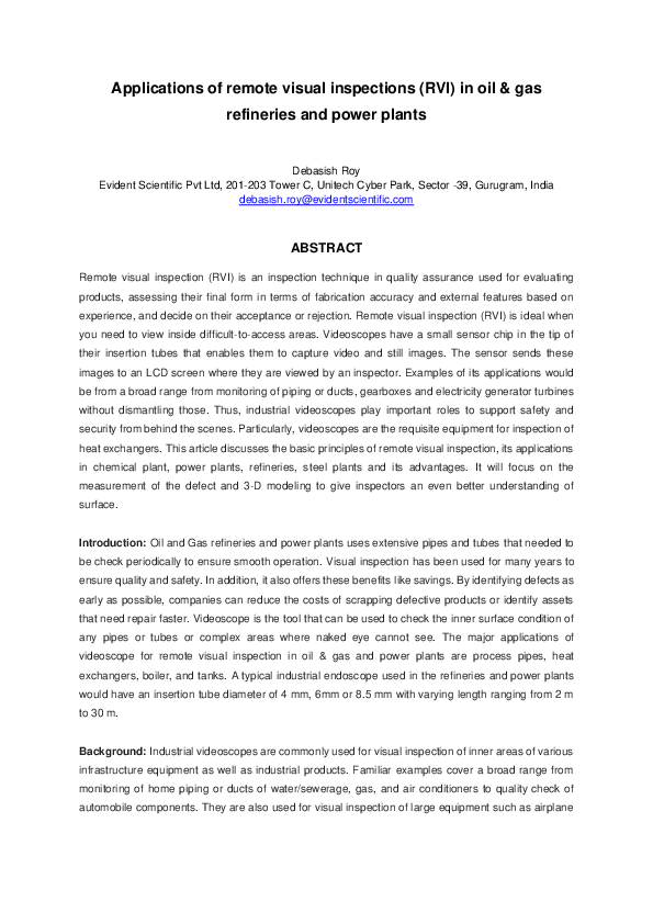 (PDF) Applications of remote visual inspections (RVI) in oil & gas ...