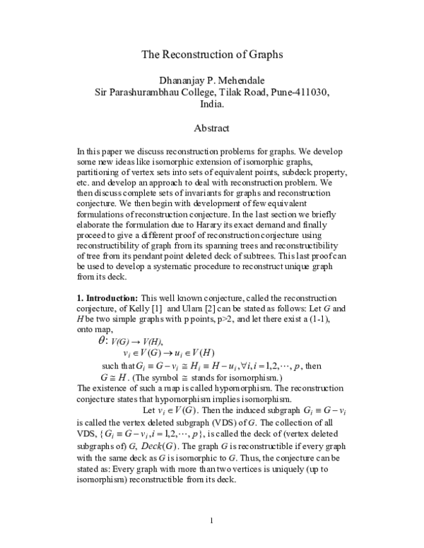 (PDF) The Reconstruction of Graphs