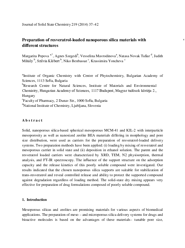(PDF) Preparation of resveratrol-loaded nanoporous silica materials ...