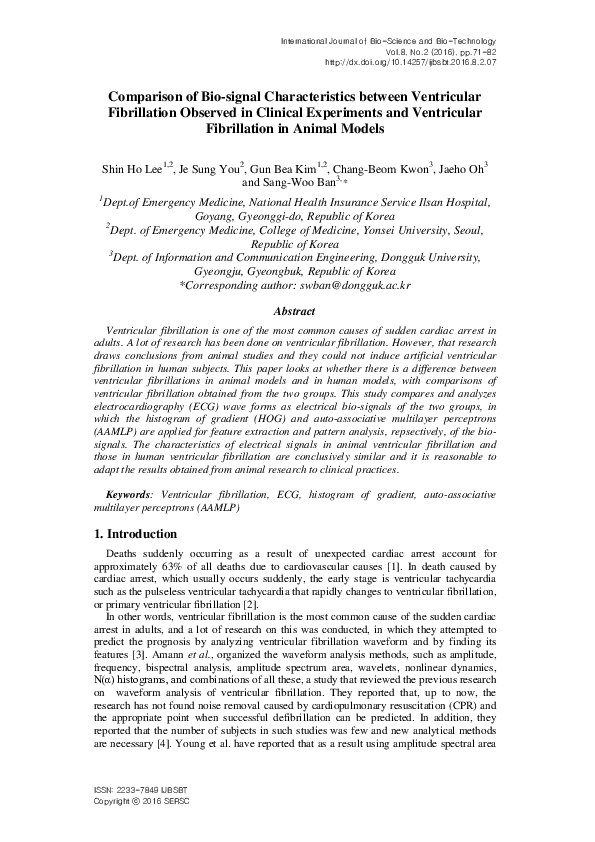 (PDF) Comparison of Bio-signal Characteristics between Ventricular ...
