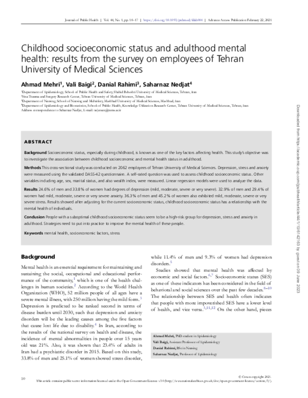 (PDF) Childhood socioeconomic status and adulthood mental health ...