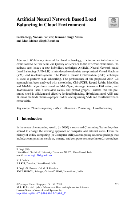 (PDF) Artificial Neural Network Based Load Balancing in Cloud Environment