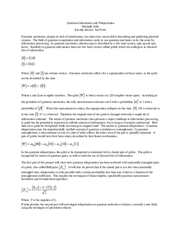 (PDF) Quantum Information and Teleportation
