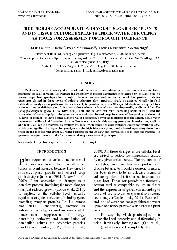 (PDF) Free Proline Accumulation in Young Sugar Beet Plants and in ...