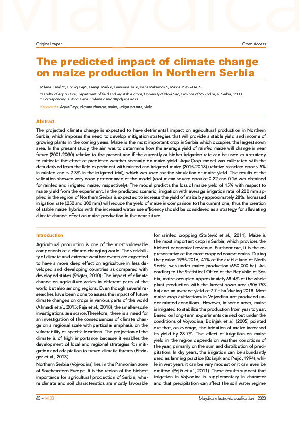 (PDF) The predicted impact of climate change on maize production in ...