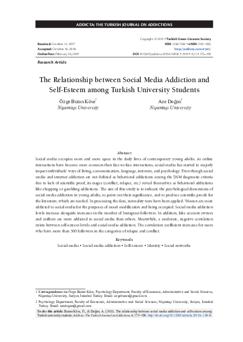 (PDF) The Relationship between Social Media Addiction and Self-Esteem ...