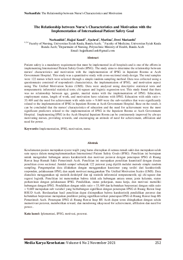 (PDF) The Relationship between Nurse's Characteristics and Motivation ...