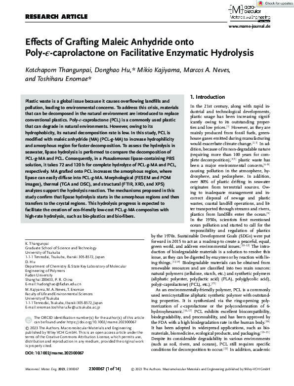 (PDF) Effects of Grafting Maleic Anhydride onto Poly--caprolactone on ...