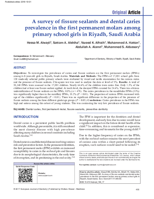 (PDF) A survey of fissure sealants and dental caries prevalence in the ...