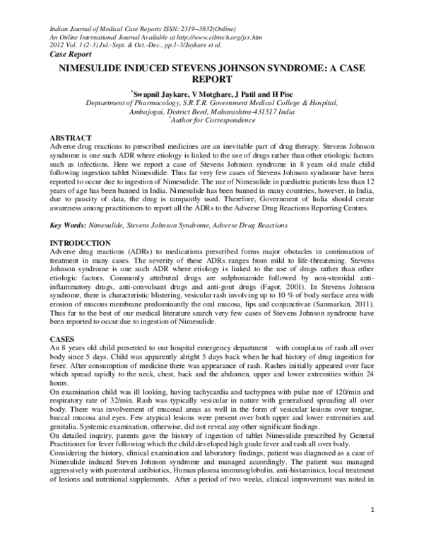 (PDF) Case Report NIMESULIDE INDUCED STEVENS JOHNSON SYNDROME: A CASE ...