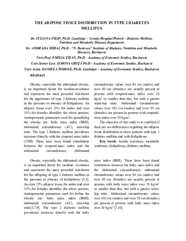(PDF) The Adipose Tissue Distribution in Type 2 Diabetes Mellitus
