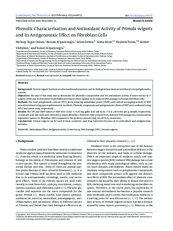 (PDF) Phenolic Characterisation and Antioxidant Activity of Primula ...