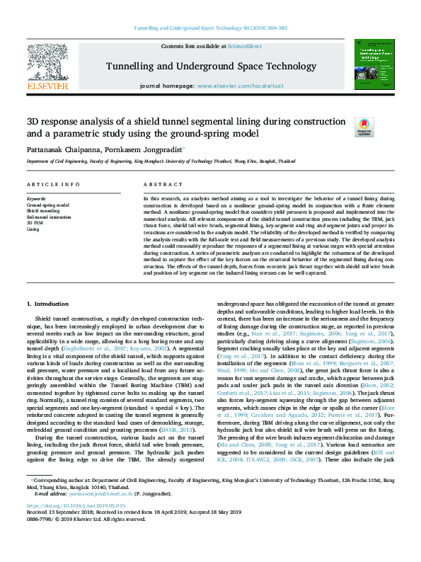(PDF) 3D response analysis of a shield tunnel segmental lining during ...