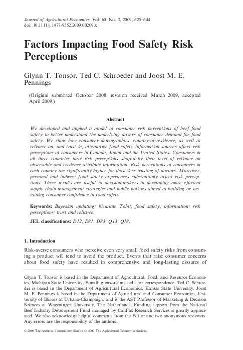 (PDF) Factors Impacting Food Safety Risk Perceptions