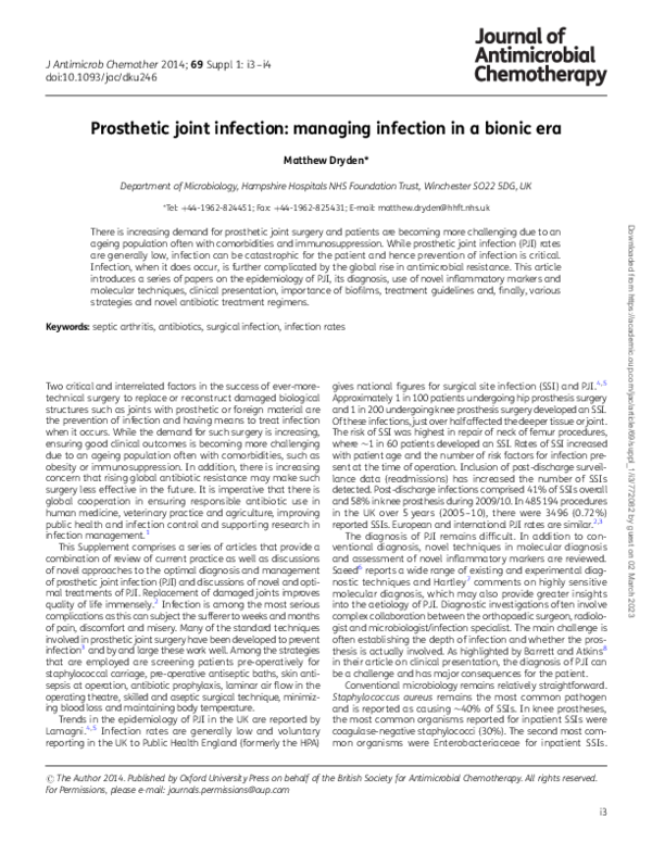 (PDF) Prosthetic joint infection: managing infection in a bionic era