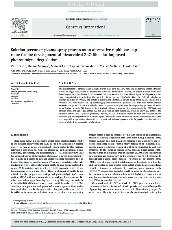 (PDF) Solution precursor plasma spray process as an alternative rapid ...