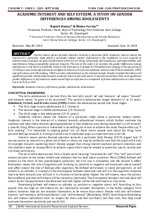 (PDF) Academic Interest and Self Esteem: A Study on Gender Differences ...