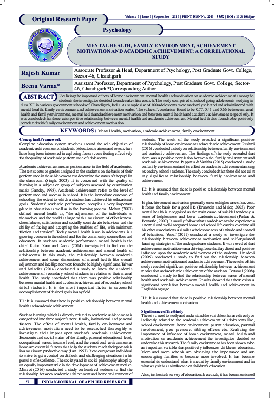 (PDF) Mental Health, Family Environment, Achievement Motivation and ...