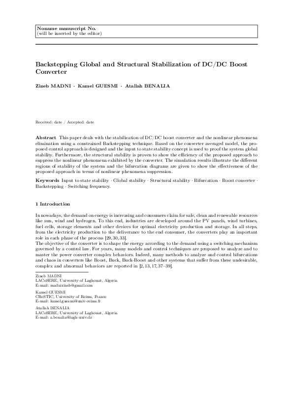 (PDF) Backstepping Global and Structural Stabilization of DC/DC Boost ...