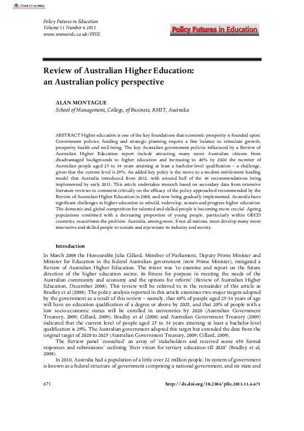 (PDF) Review of Australian Higher Education: an Australian policy ...