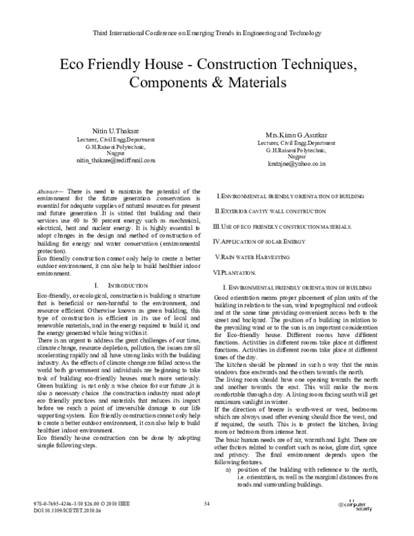 (PDF) Eco Friendly House - Construction Techniques, Components & Materials