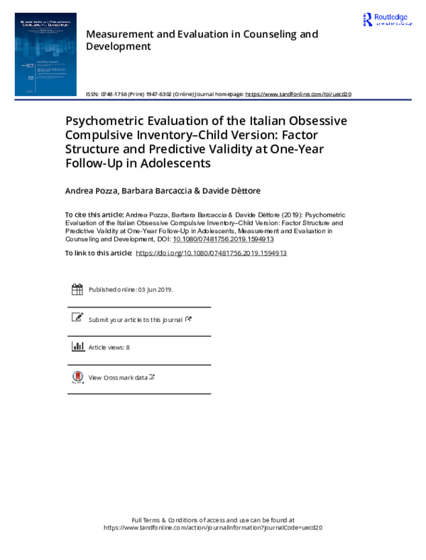 (PDF) Psychometric Evaluation of the Italian Obsessive Compulsive ...