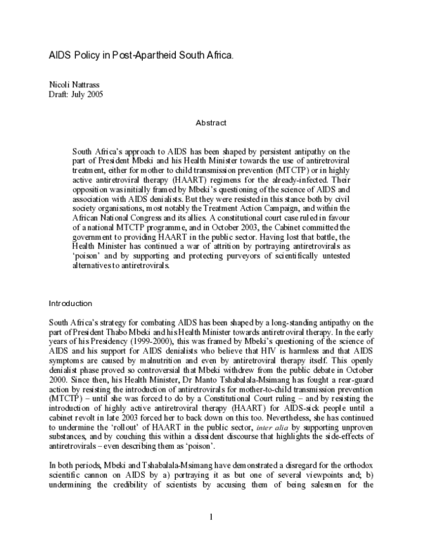 (PDF) AIDS Policy in Post-Apartheid South Africa