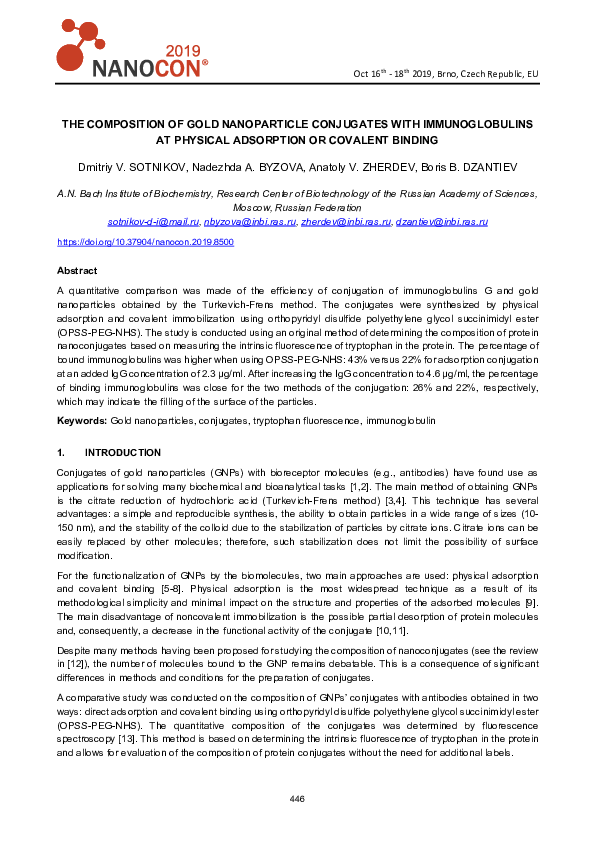 (PDF) The Composition of Gold Nanoparticle Conjugates with ...
