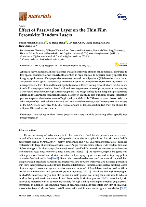 (PDF) Effect of Passivation Layer on the Thin Film Perovskite Random Lasers