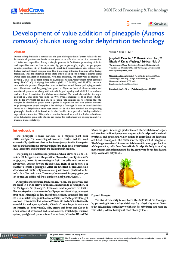 (PDF) Development of Value Addition of Pineapple (Ananas Comosus ...