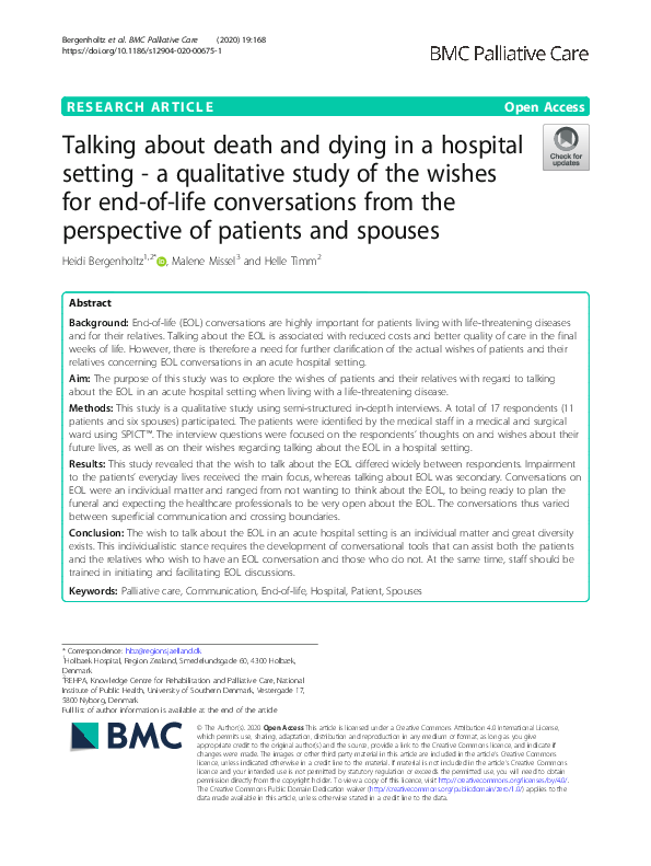 (PDF) Talking about death and dying in a hospital setting - a ...