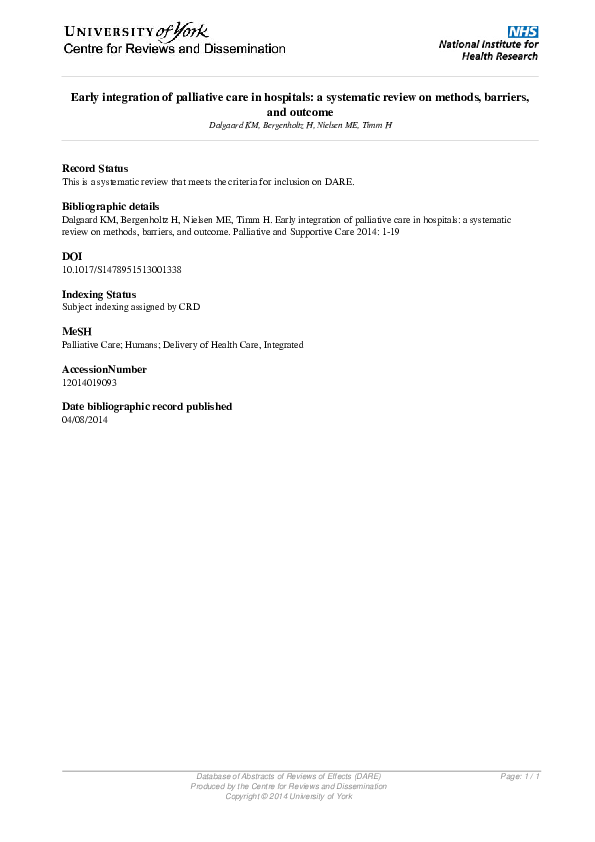 (PDF) Early integration of palliative care in hospitals: A systematic ...