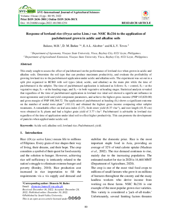 (PDF) Response of lowland rice (Oryza sativa Linn.) var. NSIC Rc216 to ...