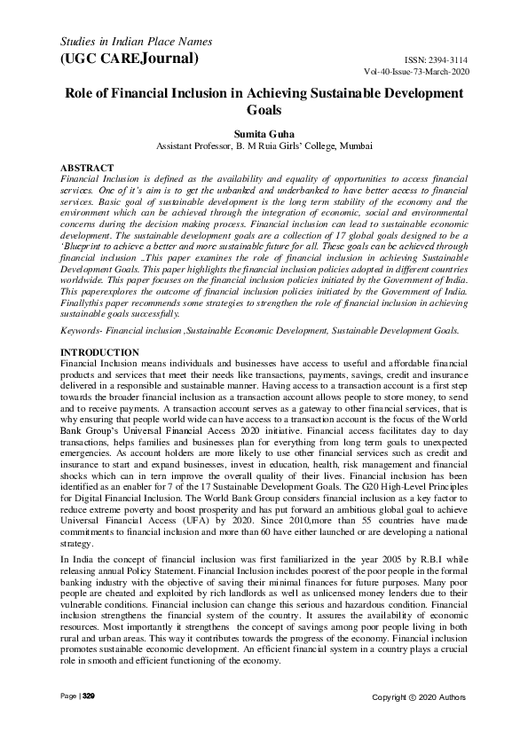 (PDF) Role of Financial Inclusion in Achieving Sustainable Development ...