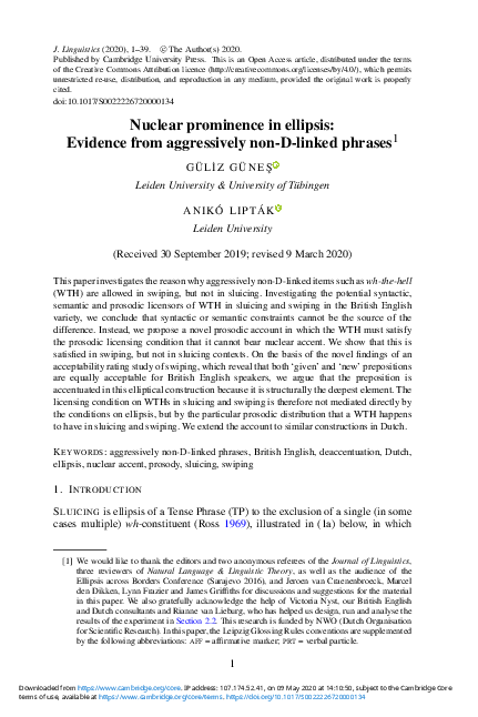 (PDF) Nuclear prominence in ellipsis: Evidence from aggressively non-D ...