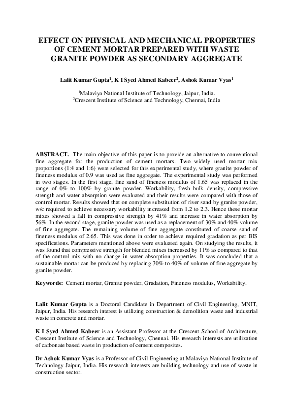 (PDF) Effect on Physical and Mechanical Properties of Cement Mortar ...