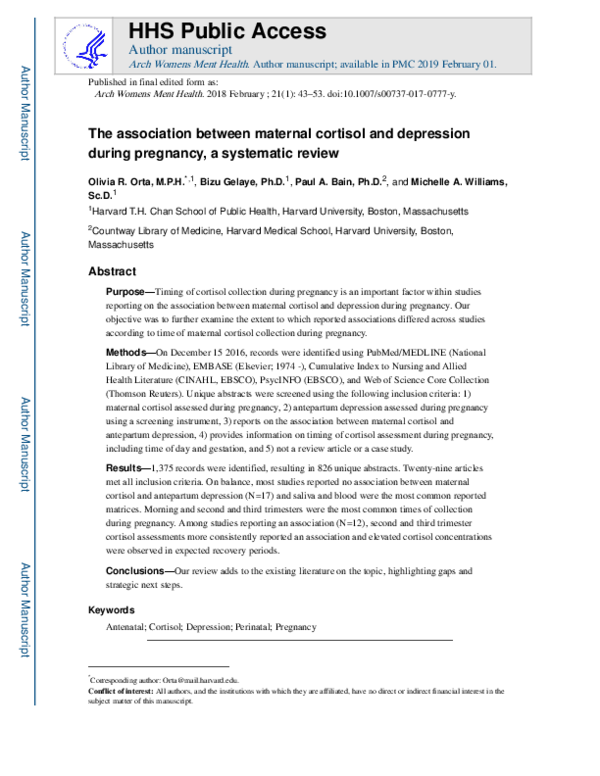 (PDF) The association between maternal cortisol and depression during ...